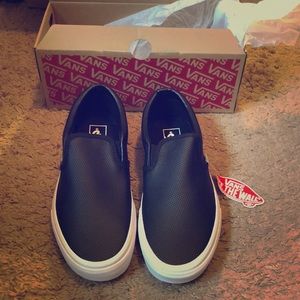 Vans Brand New Black Leather Classic Slip On 10